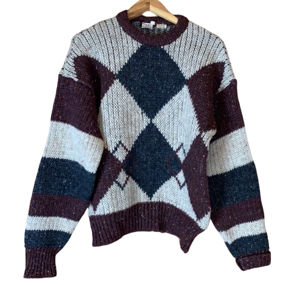 Vintage J.G. Hook wool sweater with argyle design Size Large